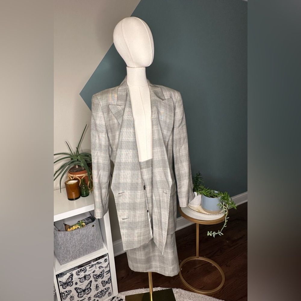 Vintage Escada Margaretha Ley Glen Plaid Wool Blazer Skirt Suit Set Size 12 - Picture 5 of 14